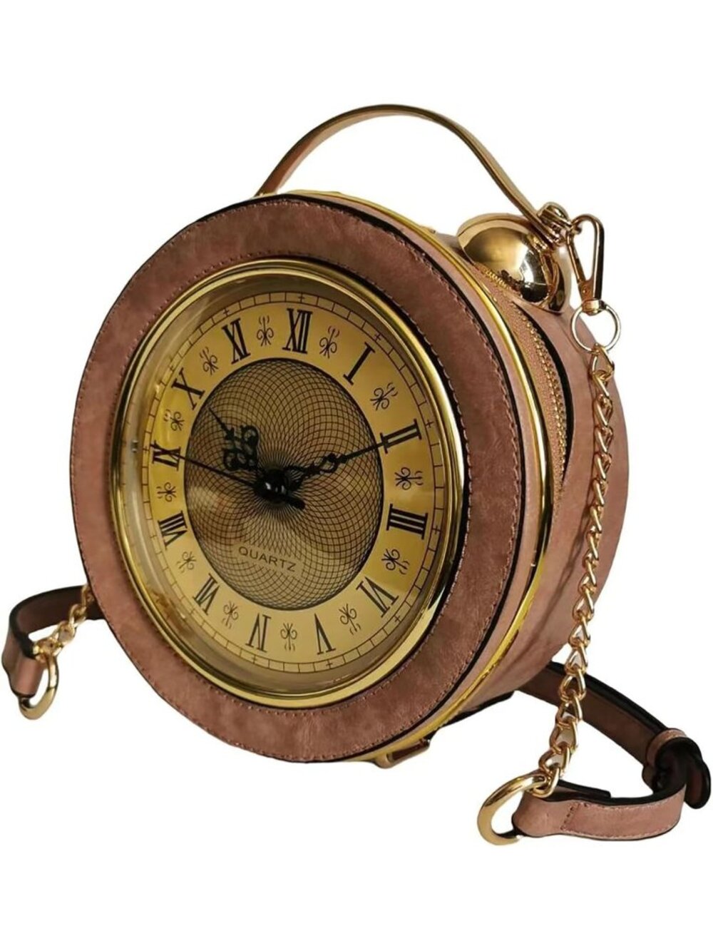 Women's Tan & Gold Novelty Clock Purse Steampunk Luxurious Surface Crossbody Bag